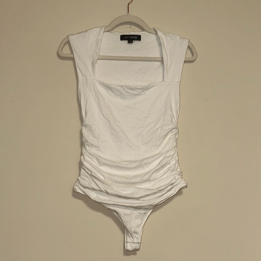 LOFT White Ruched Bodysuit